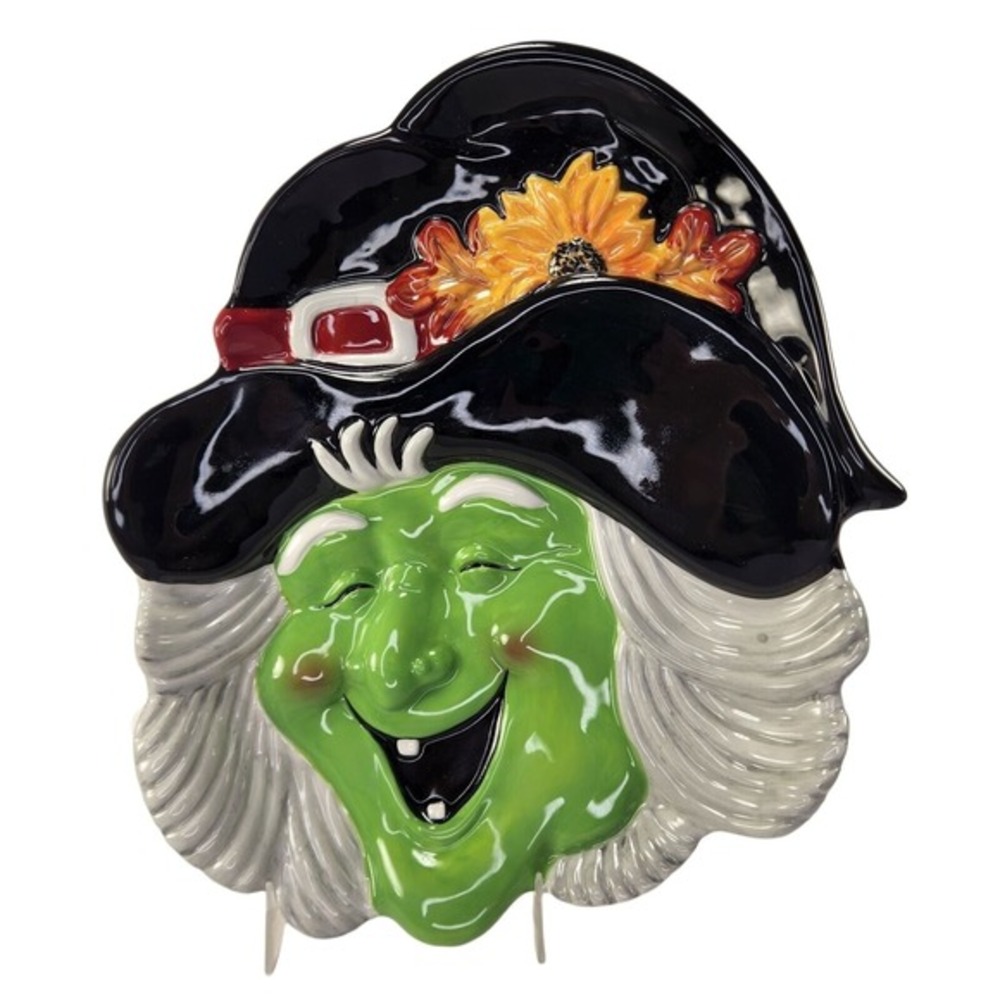 Witch‎ Halloween Candy Cookie Serving Plate Trick or Treat Embossed Ceramic Vtg